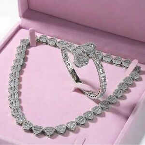 Silver Heart Jewelry necklace 16inch and bracket  7inch set